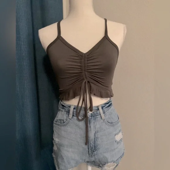 Gray Crop Top w/ Ruching Size Small - Picture 3 of 6